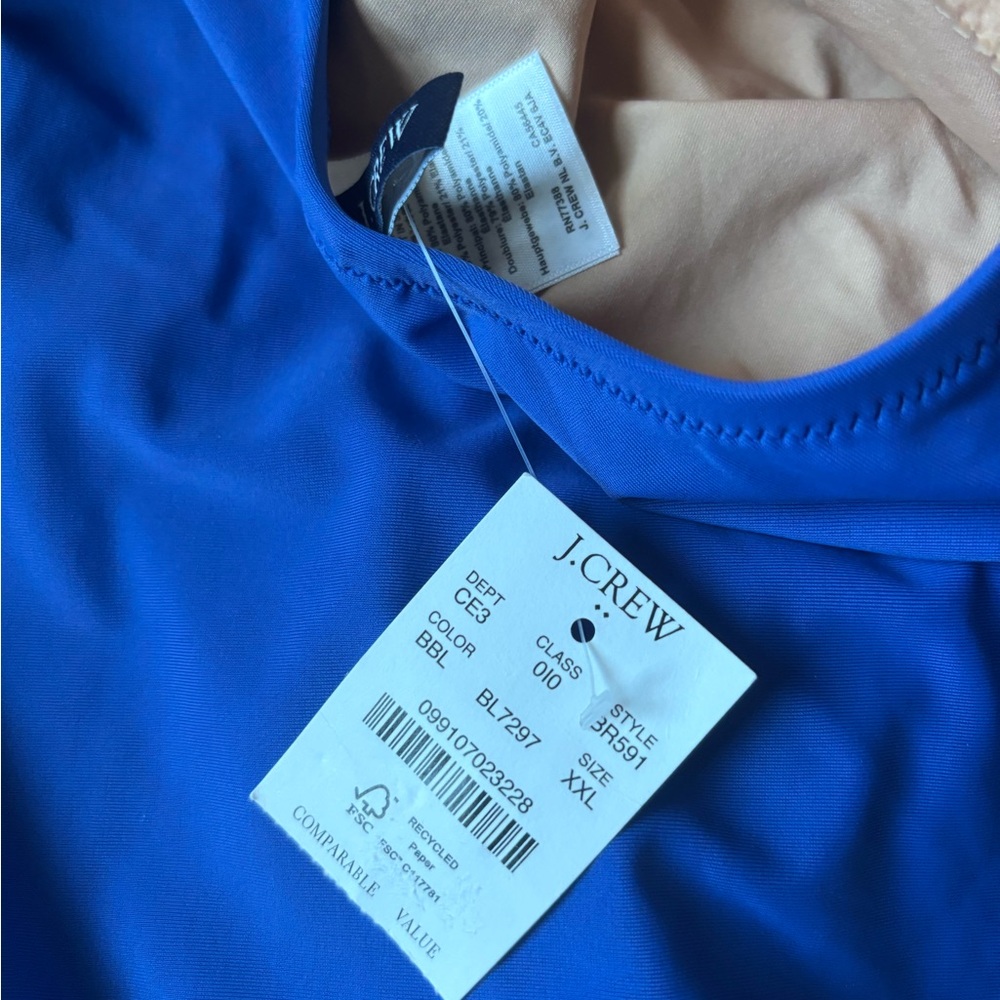 J. Crew Tie Shoulder One Piece Swimsuit Brilliant Blue Size XXL BR591 - Picture 8 of 8